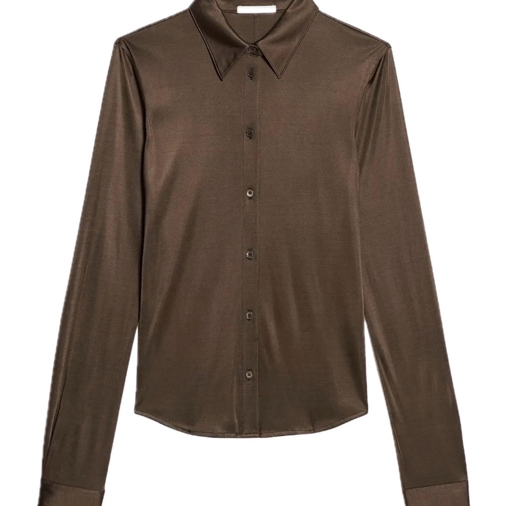 NWT Helmut Lang Fluid Long Sleeve Button-Up Shirt - Mushroom Brown